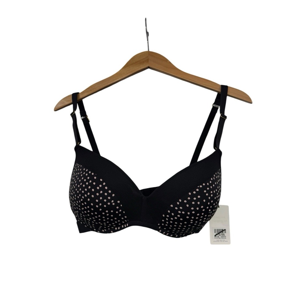Lively Womens 34DD The No-Wire Push Up Bra Black Polka Dot Mesh Back New